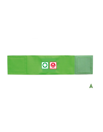 Emergency and safety armband, fluorescent green with rescue and firefighting logos