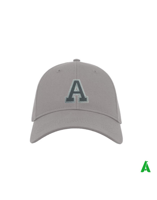 Cappello unisex grigio chiaro molto elegante, splendido tessuto mezza stagione, visiera, lettera A ricamata cucita