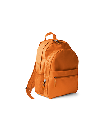 Zaino per adulti colore arancio, con spallacci comodi ed imbottiti, ampia tasca frontale, personalizzabile con logo.