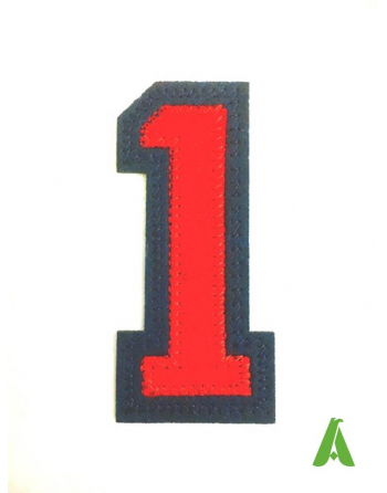 Stitched number 1 embroidered on felt, cm 10, red / blue color, sewing and heat applied on sweatshirts, polos, jackets.