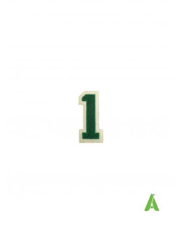 Embroidered number 1, green-beige color, to be sewn or thermo-applied on sweatshirts, clothing and caps.