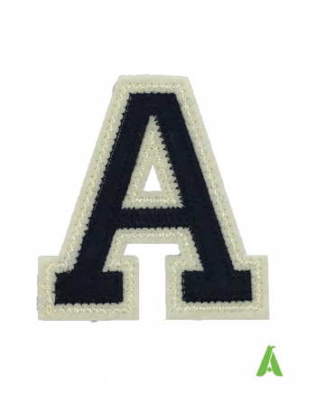 Letra "A" del alfabeto cm10 azul oscuro/beige bordada para sudadera, chaqueta y textiles, para coser y termoadhesivos.