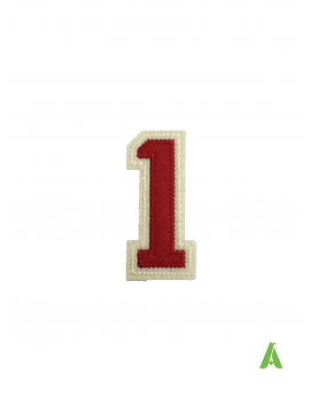 Número "1" bordado para coser en sudaderas y ropa, en tela de fieltro, beige rojo con termoadhesivo para prensas calientes.