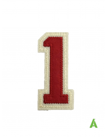 Chiffres-nombre "1" brodés rouge beige 10 cm à coudre et à appliquer à chaud sur pulls molletonnés et vêtements.