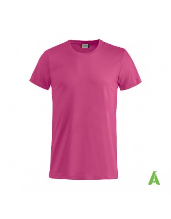 Bespoke fuxia T-shirt with embroidered logo, unisex, short sleeves, for events, companies, promotions, sport. Colour 300.