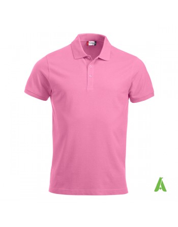Polo de piqué color rosa 250, manga corta, unisex, personalizado con bordado para empresas y tiempo libre.