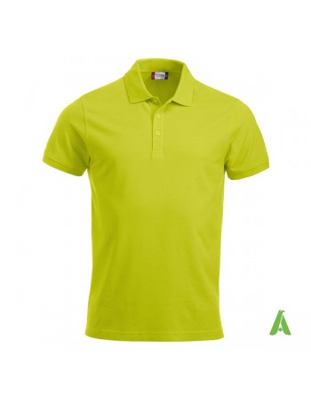 Polo de piqué color verde fluorescente 600, manga corta, unisex, personalizado con bordado para empresas y tiempo libre.
