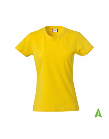 Gelbe Damen-T-Shirt, kurze Ärmel, 100% Baumwollring mit Spungjersey für Unternehmen, Sport, Verbände.