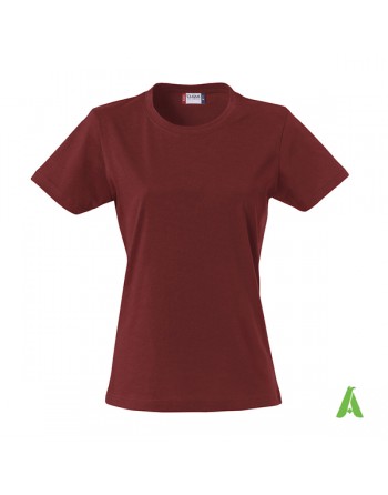 T-shirt femme couleur boudeaux 38, à manches courtes, en jersey ring spung 100% coton pour promotionnel.