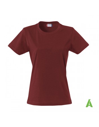 Camiseta de mujer, color burdeos 38, mangas cortas, tejido de punto spung 100% algodón para empresas, deportes, asociaciones.