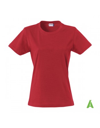 Camiseta de mujer, color rojo 35, mangas cortas, tejido de punto spung 100% algodón para empresas, deportes, asociaciones.