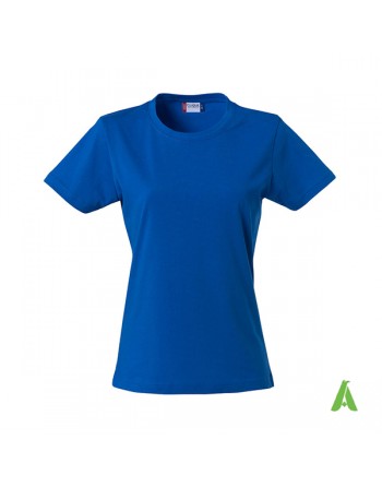 T-shirt femme couleur bleu royal 55, à manches courtes, en jersey ring spung 100% coton pour promotionnel.