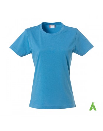 T-shirt femme couleur tourquoise 54, à manches courtes, en jersey ring spung 100% coton pour promotionnel.