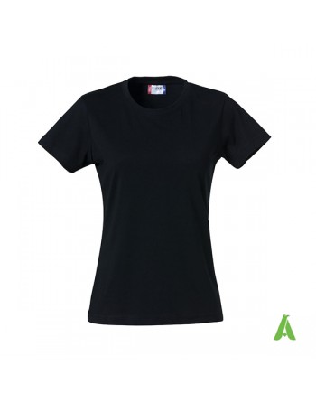 Camiseta de mujer, color negro 99, mangas cortas, tejido de punto spung 100% algodón para empresas, deportes.