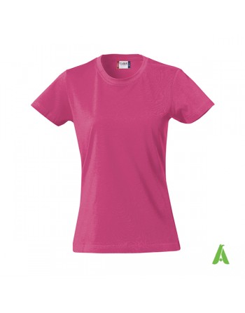 Camiseta de mujer, color fucsia 300, mangas cortas, tejido de punto spung 100% algodón para empresas, deportes.