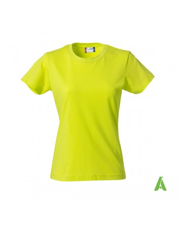 Fluoreszierende grüne Damen-T-Shirt, kurze Ärmel, 100% Baumwollring mit Spungjersey für Unternehmen, Sport, Verbände.