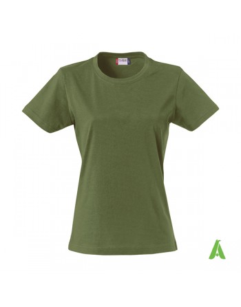 Militärgrüne Damen-T-Shirt, kurze Ärmel, 100% Baumwollring mit Spungjersey für Unternehmen, Sport, Verbände.