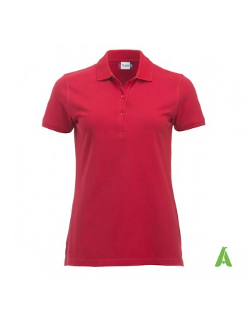 Lady poloshirt red color 35, short sleeves, with bespoke embroidery, for companies, sport, freetime.