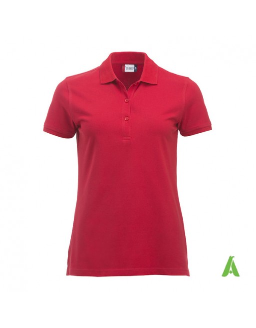 Polo piqué femme couleur rouge 35, à manches courtes, avec tissu peigné sans retrait pour la promotion et entreprises.