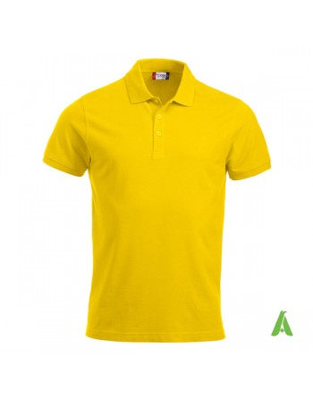 Polo unisexe jaune 10, manches courtes, tissu peigné, avec broderies pour les entreprises et le temps libre.