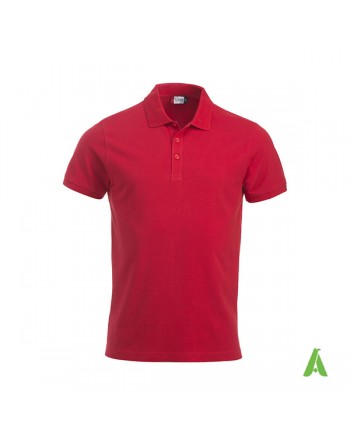 Piquet poloshirt red color 35, unisex, short sleeves, with bespoke embroidered logo for companies, freetime, promotions.