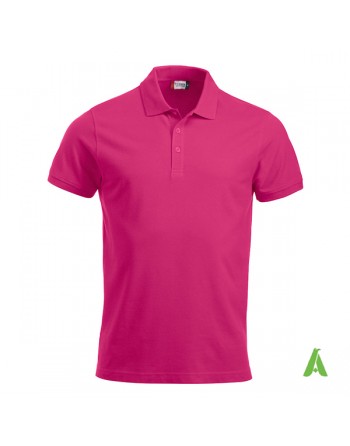 Lady piquet poloshirt, fucsia color 300, short sleeves, with bespoke embroidered logo for companies, freetime, promotions.