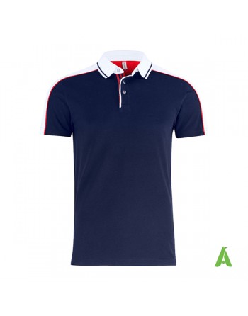 Bi-colored piquey polo shirt, short sleeve, navy blue/white color, custom embroidery for companies, promotions & events.