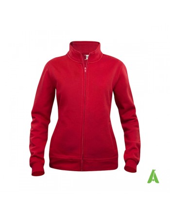 Felpa cardigan per donna colore rosso 35, con zip e ricamo personalizzato, per aziende, promozionale, sport.