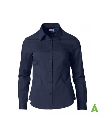 Marine blue business woman shirt for office, meetings, trade shows and companies with personalized embroidery.