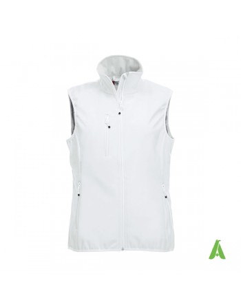 Gilet Softshell da donna color bianco con ricamo personalizzato per aziende, sport e promozionale.