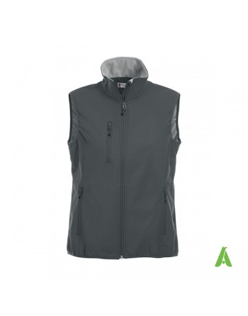Gilet Softshell da donna color grigio antracite con ricamo personalizzato per aziende, sport e promozionale.
