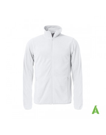 Chaqueta unisex Micropile blanca con bordados personalizados para empresas, promocionales y deportivos.