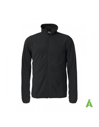 Chaqueta unisex Micropile color negro con bordados personalizados para empresas, promocionales y deportivos.