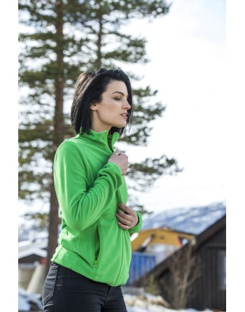 Giacca Micropile per donna colore verde con ricamo personalizzato per aziende, promozionale e sport.