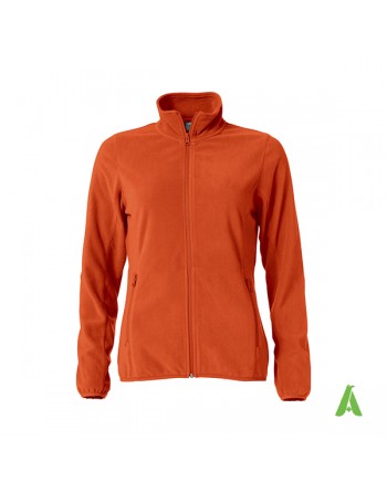 Giacca Micropile da donna colore arancio con ricamo personalizzato per aziende, promozionale e sport.