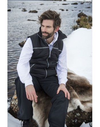 Gilet imbottito con profili rifrangenti in alta visibilita', personalizzato con ricamo per aziende, lavoro, e promozionale.