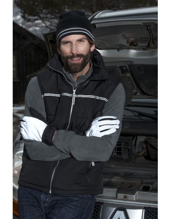 Gilet imbottito con profili rifrangenti in alta visibilita', personalizzato con ricamo per aziende, lavoro, e promozionale.
