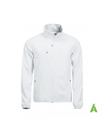 Veste softshell pour homme couleur blanche avec broderies personnalisées pour les entreprises, sportives et promotionnelles.