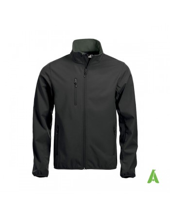 Schwarze Softshelljacke für Männer mit dreilagigem Stoff, individuell gestickter Stickerei für Unternehmen, Sport und Promotion.