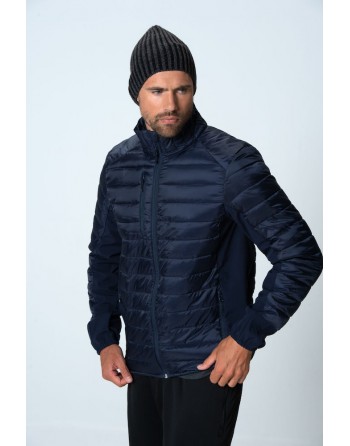 Leichte Daunenjacke für Männer, blaue Farbe, Taschen für Kopfhörer und mit Stickerei oder gesticktem Aufnäher anpassbar.