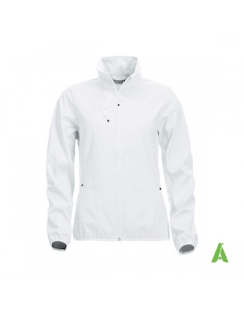 Giacca softshell donna colore bianco con tessuto triplo strato, ricamo personalizzato per aziende, sport e promozionale.