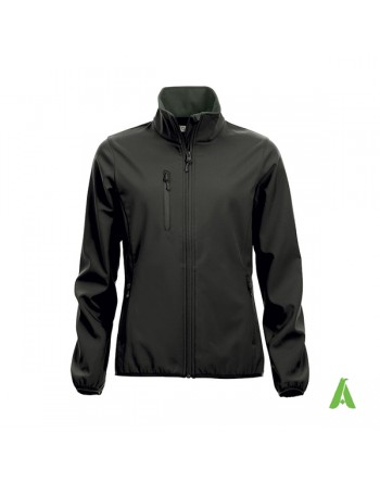 Giacca softshell donna colore nero con tessuto triplo strato, ricamo personalizzato per aziende, sport e promozionale.