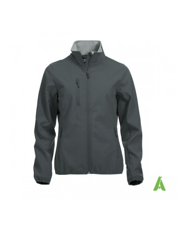 Chaqueta softshell para mujer color gris antracita oscuro, bordados personalizados para empresas, deportivos y promocionales.