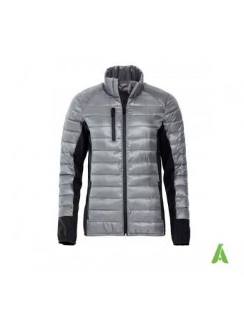 Leichte Daunenjacke für Frauen, graue Farbe, Taschen für Kopfhörer und mit Stickerei oder gesticktem Aufnäher anpassbar.