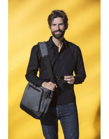 Man regular fit black color shirt, Twill 100% cotton with custom embroidery for companies, meetings and fairs.