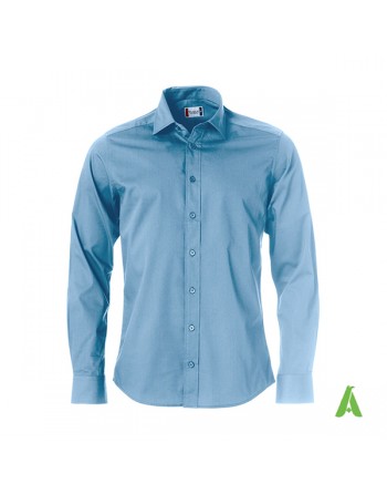 Man regular fit light blue color shirt, Twill 100% cotton with custom embroidery for companies, meetings and fairs.