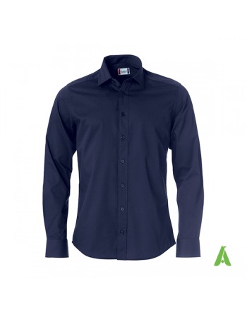 Man regular fit navy blue color shirt, Twill 100% cotton with custom embroidery for companies, meetings and fairs.