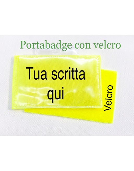 Porta badge per giacca con nome su velcro giallo fluo personalizzabile da