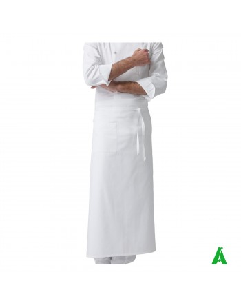 Grembiule da chef e cuoco con tasca sul davanti destro e lacci colore bianco, personalizzabile con ricamo