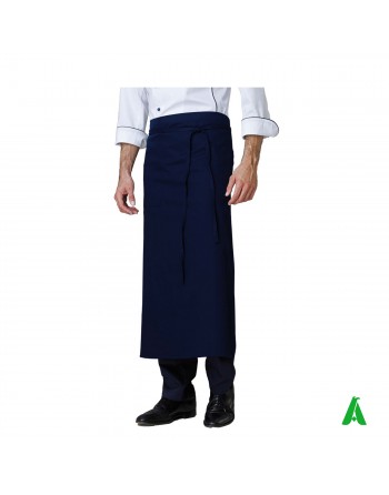 Grembiule da chef e cuoco con tasca sul davanti destro e lacci colore blu, personalizzabile con ricamo